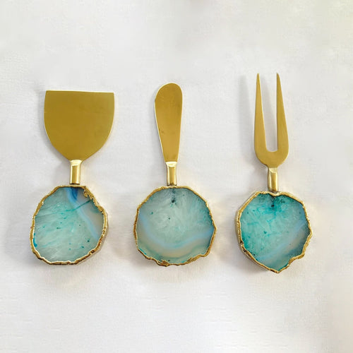 Set of 3 Aqua Agate Cheese Knives/Spreaders-0