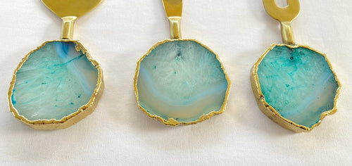 Set of 3 Aqua Agate Cheese Knives/Spreaders-1